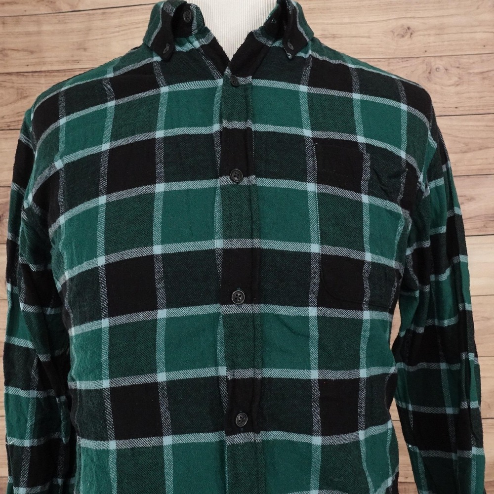 Croft & Barrow Shirt Mens L Green Plaid Long Sleeve Button-Up Flannel Cotton